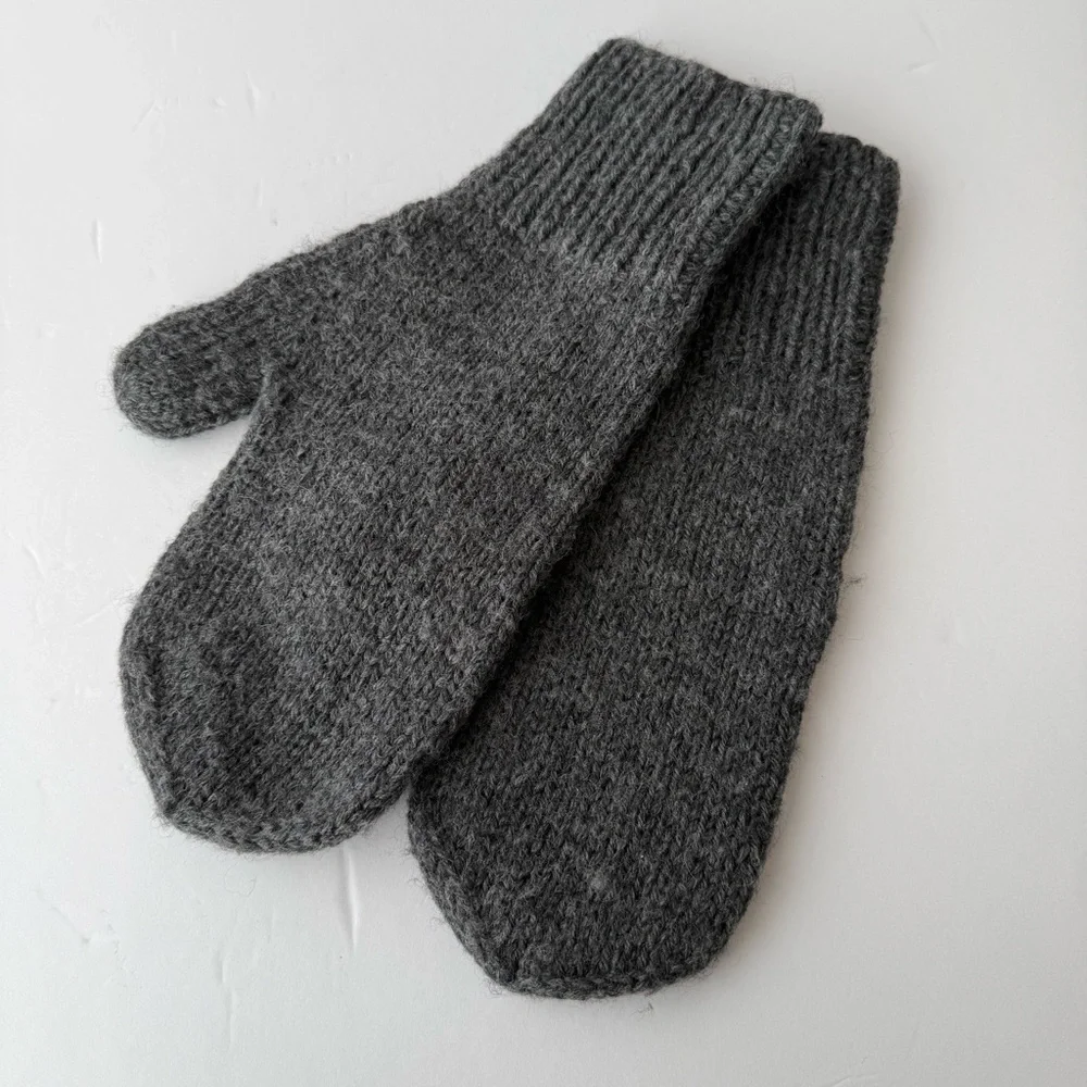 Gray Wool Handmade Mittens Size L